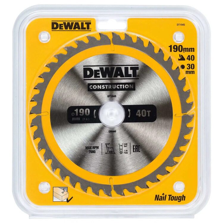 Диск пильный по дереву DeWALT "CONSTRUCTION" Т40 190х30мм DT1945-QZ
